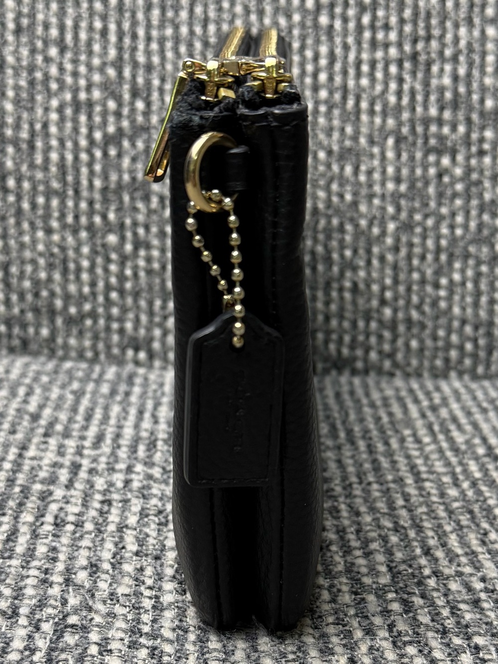 Coach F87587 Double Zip Large Wristlet Wallet Black Pebbled Leather Gold READ - Picture 6 of 14